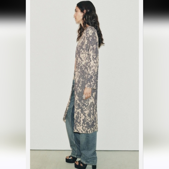 Zara Limited Edition Jaquard Knit Duster Coat Size Small Gold/ Grey,Blue - Picture 5 of 14